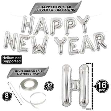 KatchOn, Silver Happy New Year Balloons - 16 Inch | New Years Balloons 2025, NYE Decorations 2025, New Years Eve Party Supplies 2025 | Happy New Year Decorations 2025 | New Years Decorations 2025
