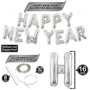 KatchOn, Silver Happy New Year Balloons - 16 Inch | New Years Balloons 2025, NYE Decorations 2025, New Years Eve Party Supplies 2025 | Happy New Year Decorations 2025 | New Years Decorations 2025