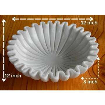 CRAFTFOBIA White Marble Ruffle Bowl/Stone Decorative and Large Fruit Bowls for Your Home Decor - Perfect for Coffee Tables Centerpiece Housewarming Gifts Flower Urli (12)