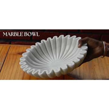 CRAFTFOBIA White Marble Ruffle Bowl/Stone Decorative and Large Fruit Bowls for Your Home Decor - Perfect for Coffee Tables Centerpiece Housewarming Gifts Flower Urli (12)
