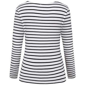 LilyCoco Womens Striped Long Sleeve Shirt Boat Neck Tops Breton Loose Fit Tshirt Black White Large