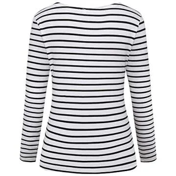 LilyCoco Womens Striped Long Sleeve Shirt Boat Neck Tops Breton Loose Fit Tshirt Black White Large