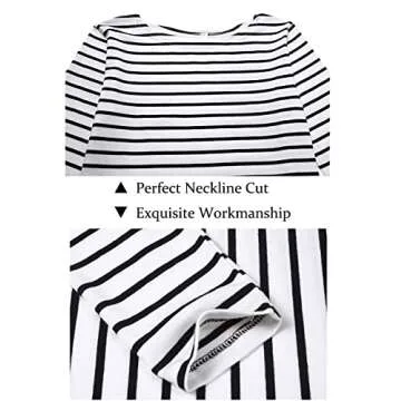 LilyCoco Womens Striped Long Sleeve Shirt Boat Neck Tops Breton Loose Fit Tshirt Black White Large