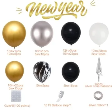 154PCS Elegant Black and Gold Balloon Arch Kit for Parties