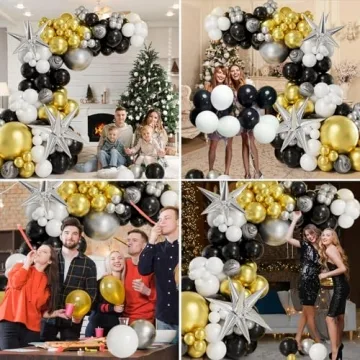 154PCS Elegant Black and Gold Balloon Arch Kit for Parties