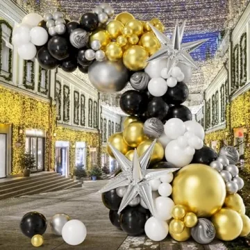 154PCS Elegant Black and Gold Balloon Arch Kit for Parties