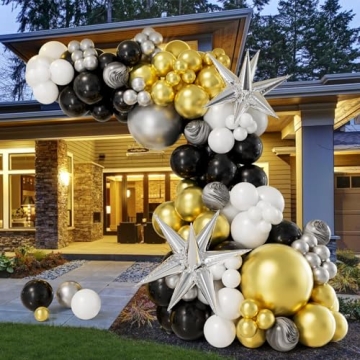154PCS Elegant Black and Gold Balloon Arch Kit for Parties