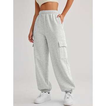 AUTOMET Womens Cargo Sweatpants Cinch Bottom Lounge Baggy Cotton Pants Joggers High Waist Fall Athletic Pant with Pockets Grey S
