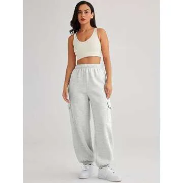 AUTOMET Womens Cargo Sweatpants Cinch Bottom Lounge Baggy Cotton Pants Joggers High Waist Fall Athletic Pant with Pockets Grey S