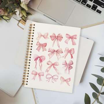 FLVGE Pink Bow Coquette Journal Notebook, Preppy Pink Aesthetic Notebook Journal for Women, Pink Off...