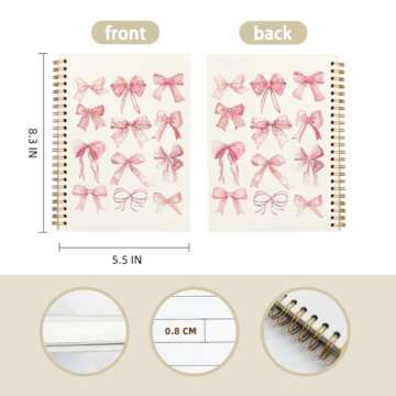 FLVGE Pink Bow Coquette Journal Notebook, Preppy Pink Aesthetic Notebook Journal for Women, Pink Office Supplies, Cute Notebook, 5.5x8.3 Inch