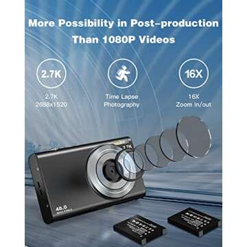 Digital 2.7K Vlogging Camera for Kids & Teens - 48MP