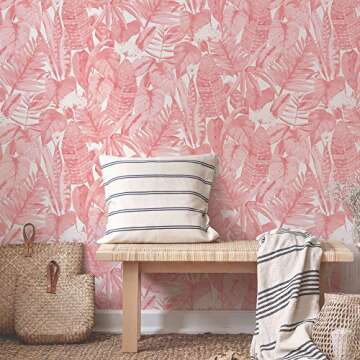 Tempaper Pink Lemonade Tropical Peel Stick Wallpaper 20.5"