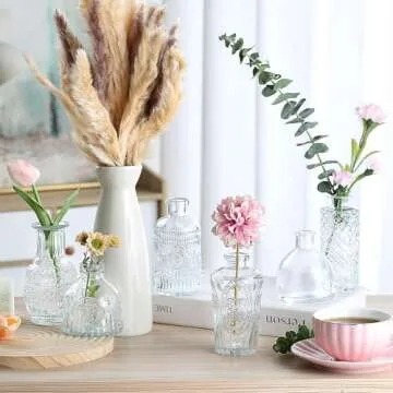 Glass Bud Vase 15 Pcs for Centerpieces Wedding,Home Decor,Bud Vases in Bulk for Flowers,Small Vases for Christmas,Birthday Party,Wedding,Valentine's Day,Mother's Day,Other Events Decorations(Clear)