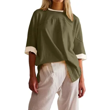 TERIVEEK Women Oversized Color Block T-Shirt for Summer