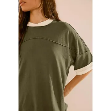 TERIVEEK Women Oversized Color Block T-Shirt for Summer