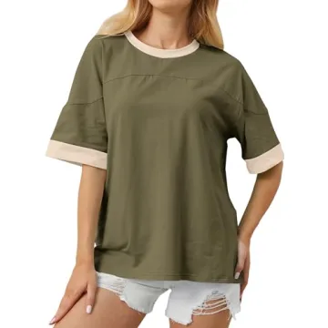 TERIVEEK Women Oversized Color Block T-Shirt for Summer