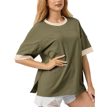 TERIVEEK Women Oversized Color Block T-Shirt for Summer