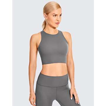 CRZ YOGA Women's High Neck Longline Sports Bra - Dark Carbon