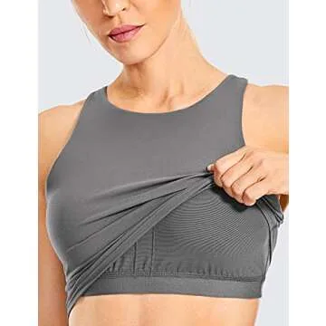 CRZ YOGA Women's High Neck Longline Sports Bra - Dark Carbon