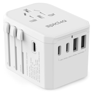EPICKA Universal Travel Adapter - All-in-One Worldwide Charger with 3 USB-C, 2 USB-A Ports
