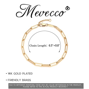 MEVECCO Women's Adjustable 14K Gold Paperclip Bracelet