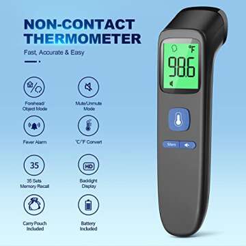 No-Touch Thermometer for Adults and Kids, Digital Accurate Baby Thermometer with Fever Alarm, 1 Seco...