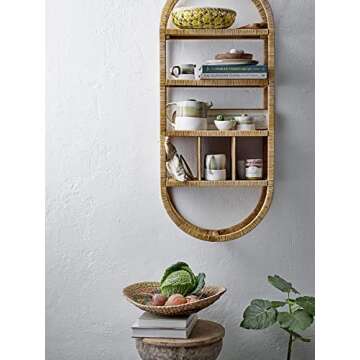 Creative Co-op DF2988 42" H Oval Rattan Wrapped 6 Compartments (Hangs Vertical or Horizontal) Wall Shelf, Beige