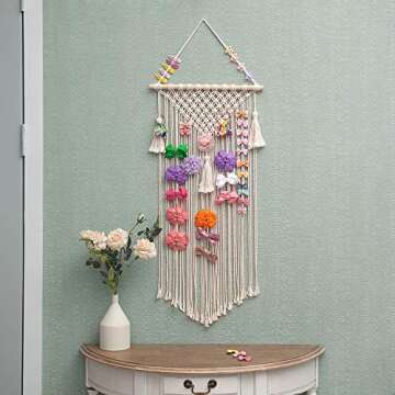 Mkono Macrame Hair Bow Holder - Chic Storage Organizer for Hair Accessories