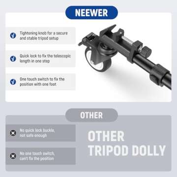 NEEWER Photography Tripod Dolly, Heavy Duty 50lbs Capacity Tripod Wheels with 3" Rubber Wheels for DSLR Cameras Camcorder Photo Video Lighting