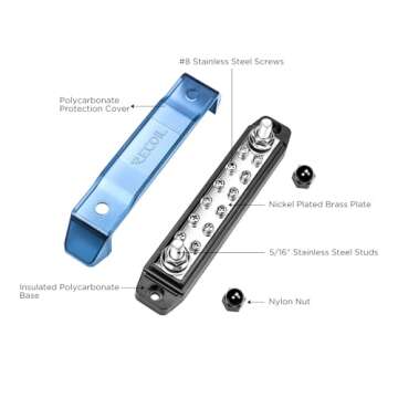 Recoil BB212P Bus Bar 2 x 5/16” Studs and 12 x #8 Screw Terminals Power Distribution Block Busbar ...