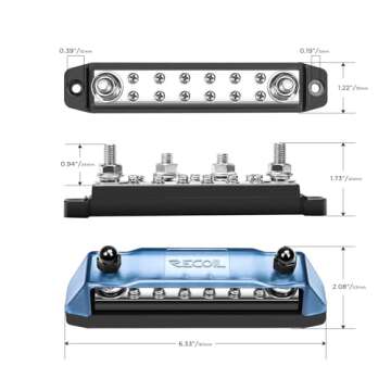 Recoil BB212P Bus Bar 2 x 5/16” Studs and 12 x #8 Screw Terminals Power Distribution Block Busbar for Boat Automotive Solar Wiring