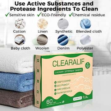 CLEARALIF Laundry Detergent Sheets, Up to 180 Loads, Fresh Unscented, liquidless, Eco-Friendly, Zero Waste, Save Space, Travel Laundry Strips for HE Machine