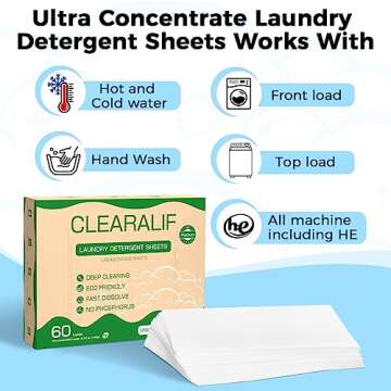 CLEARALIF Laundry Detergent Sheets, Up to 180 Loads, Fresh Unscented, liquidless, Eco-Friendly, Zero Waste, Save Space, Travel Laundry Strips for HE Machine