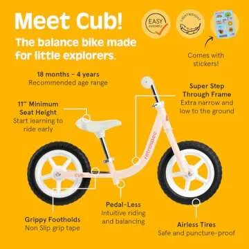 Retrospec Cub 2 Toddler 12" Balance Bike, 18 Months - 3 Years Old, No Pedal Beginner Kids Bicycle for Girls & Boys, Flat-Free Tires, Adjustable Seat, & Durable Frame