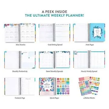 Erin Condren 12 - Month 2021 Coiled Life Planner (January - December 2021) - with Bling On Cover, Hourly Layout, Flower Power Interior Design, Daily Agenda