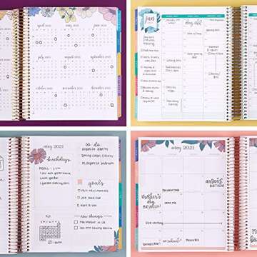 Erin Condren 12 - Month 2021 Coiled Life Planner (January - December 2021) - with Bling On Cover, Hourly Layout, Flower Power Interior Design, Daily Agenda