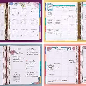 Erin Condren 12 - Month 2021 Coiled Life Planner (January - December 2021) - with Bling On Cover, Hourly Layout, Flower Power Interior Design, Daily Agenda