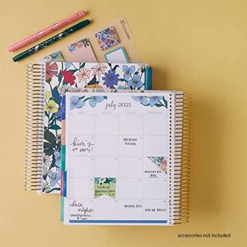 Erin Condren 12 - Month 2021 Coiled Life Planner (January - December 2021) - with Bling On Cover, Hourly Layout, Flower Power Interior Design, Daily Agenda