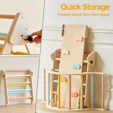 Giant bean Pastel 7 in 1 Pikler Triangle Set with Sliding Ramp & Climbing Arch Ramp, Foldable Wooden Toddler Climbing Toys Indoor, Playground Jungle Gym for Kids Age 1-3, Montessori Climbing Set