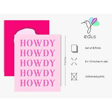 EDUS Preppy Room Decor, Preppy Art Prints Aesthetic Wall Decor, Set of 9 (8x10 inch), Wall Art for Teen Girls Bedroom, Preppy Poster Prints for Bedroom Decoration (UNFRAMED) (Preppy Pink)