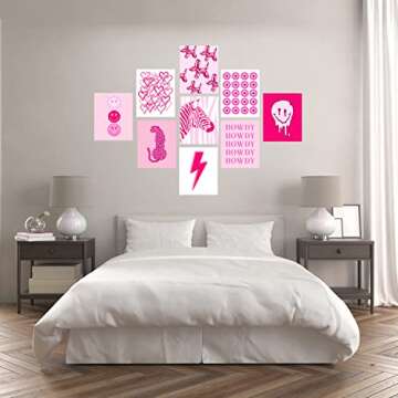 EDUS Preppy Room Decor, Preppy Art Prints Aesthetic Wall Decor, Set of 9 (8x10 inch), Wall Art for Teen Girls Bedroom, Preppy Poster Prints for Bedroom Decoration (UNFRAMED) (Preppy Pink)