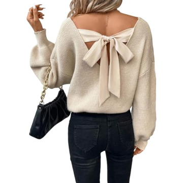 GORGLITTER Bow Cable Knit Women's Sweater for Fall