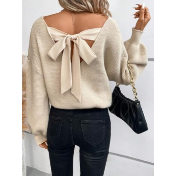 GORGLITTER Bow Cable Knit Women's Sweater for Fall