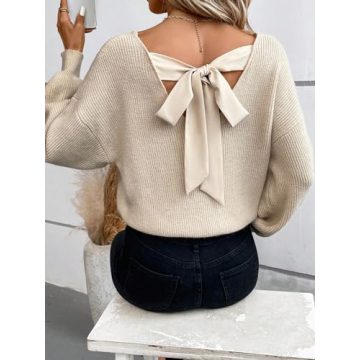 GORGLITTER Bow Cable Knit Women's Sweater for Fall