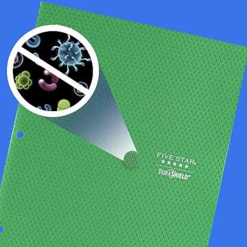 Five Star DuraShield Antimicrobial 2 Pocket Stay-Put Plastic Folders, 4 Pack, Holds 11" x 8-1/2", Color May Vary (330010)