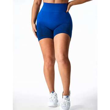 YEOREO Women Intensify Athletic Shorts Seamless Scrunch Workout Shorts High Waisted Active Gym Yoga Shorts Ombre Dark Blue XS