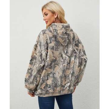 Stylish Eutten Womens Camo Hoodies with Maple Leaf Print