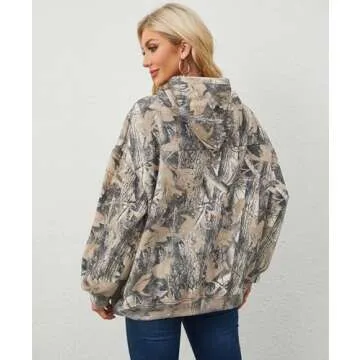 Stylish Eutten Womens Camo Hoodies with Maple Leaf Print