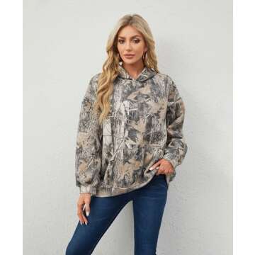 Stylish Eutten Womens Camo Hoodies with Maple Leaf Print